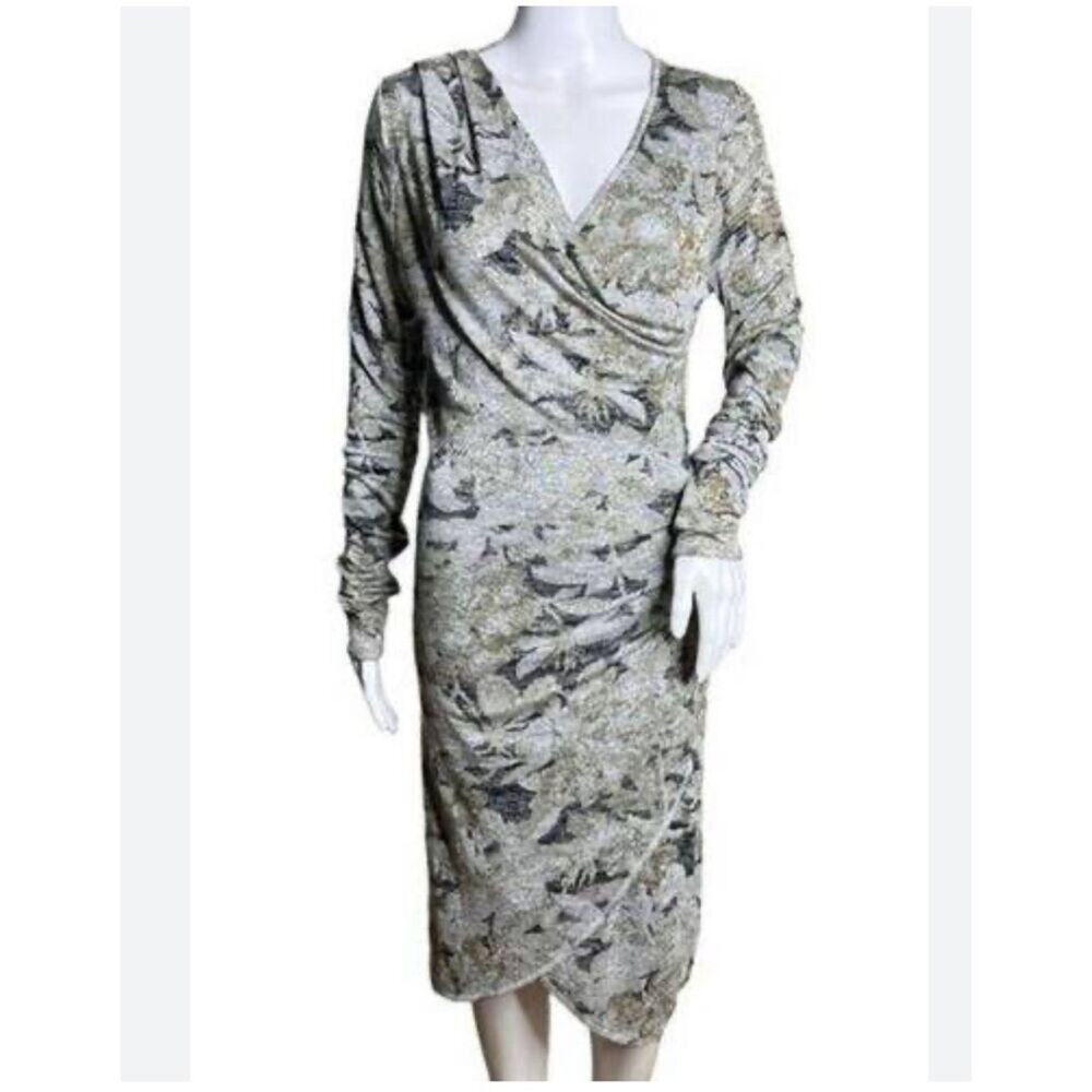 Wilfred Free Aritzia Womens Gray Abstract Floral Faux Wrap Dress Size Small
